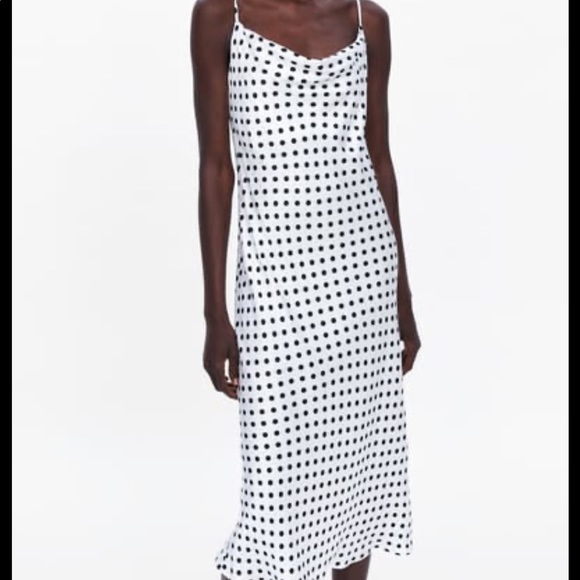 Zara Dresses & Skirts - Zara Black and White Polka Dot Slip Dress